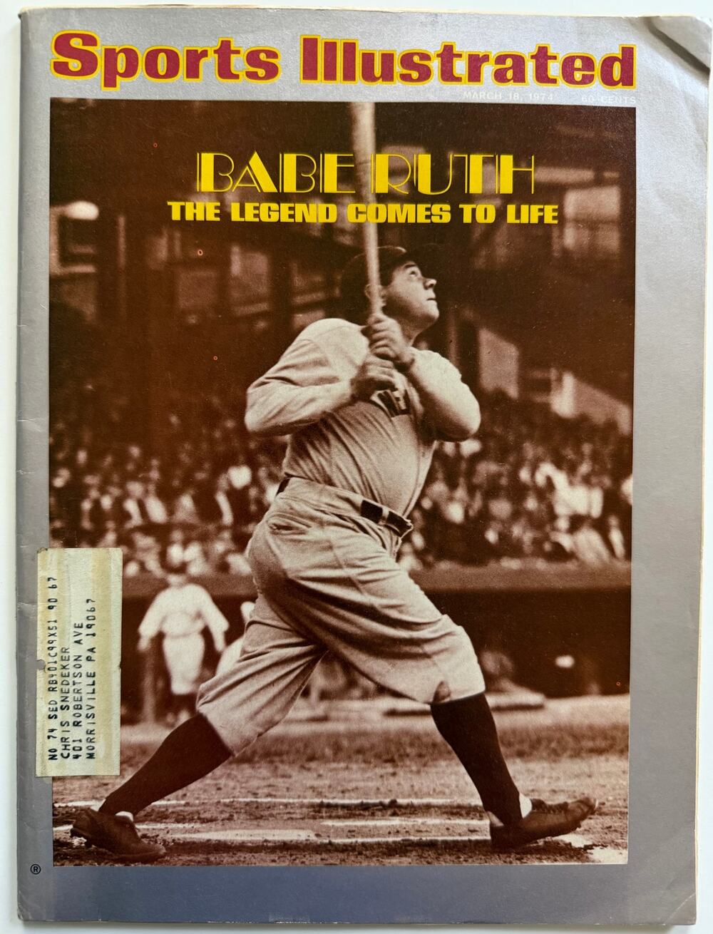 1974 Sports Illustrated Babe Ruth Magazine Bambino Sultan of Swat, SI, Home Run